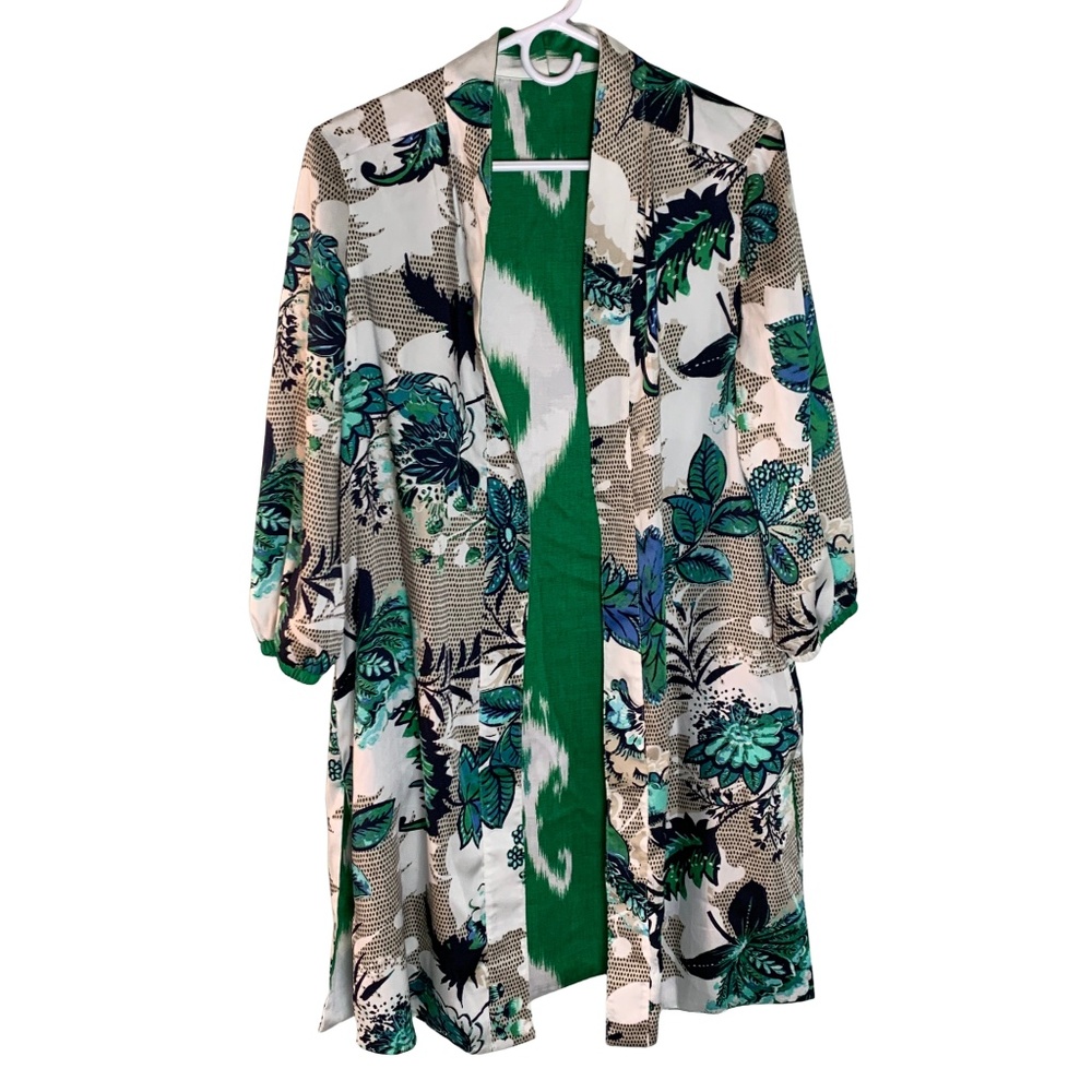 Boho Tropical Floral Kimono Reversible Cardigan Open Front Duster Cover Up Beach